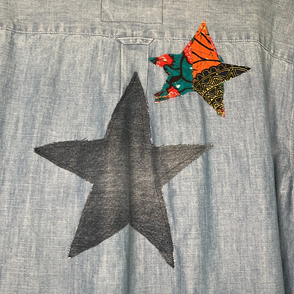 Custom Made Upcycled Demin Button Down Star Shirt - image 4